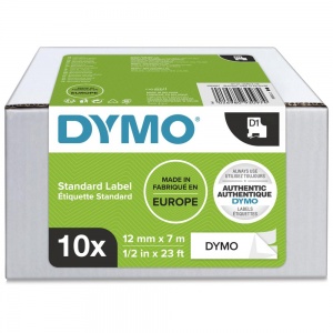For DYMO D1 12mm x 7m 45013 Label Tape S0720530 Cassette Black on White  1/2”